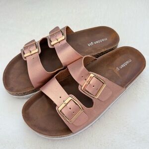 Madden Girl Rose Gold Double Strap Sandals with Buckles Faux Leather Size 8